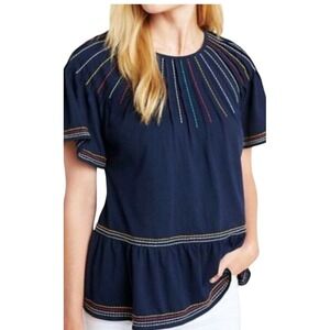Maeve Navy shirt with Multicolor Stitching